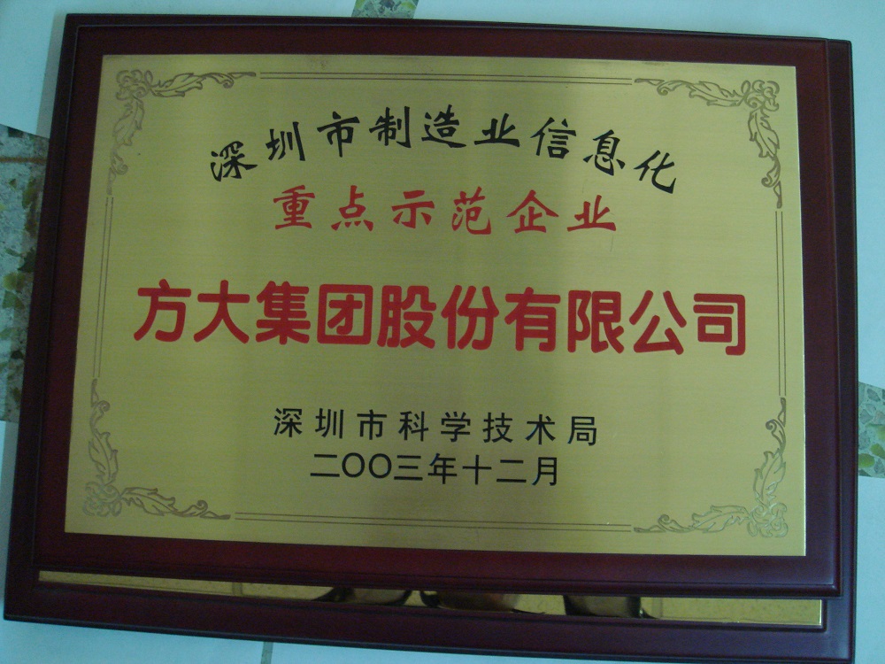 2003 深圳市制造業(yè)信息化重點示范企業(yè)